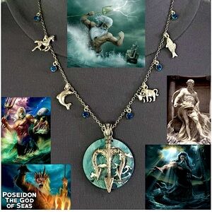 “Poseidon: God of the Seas" Neptune Greek Roman Mythology Handmade Necklace Fish